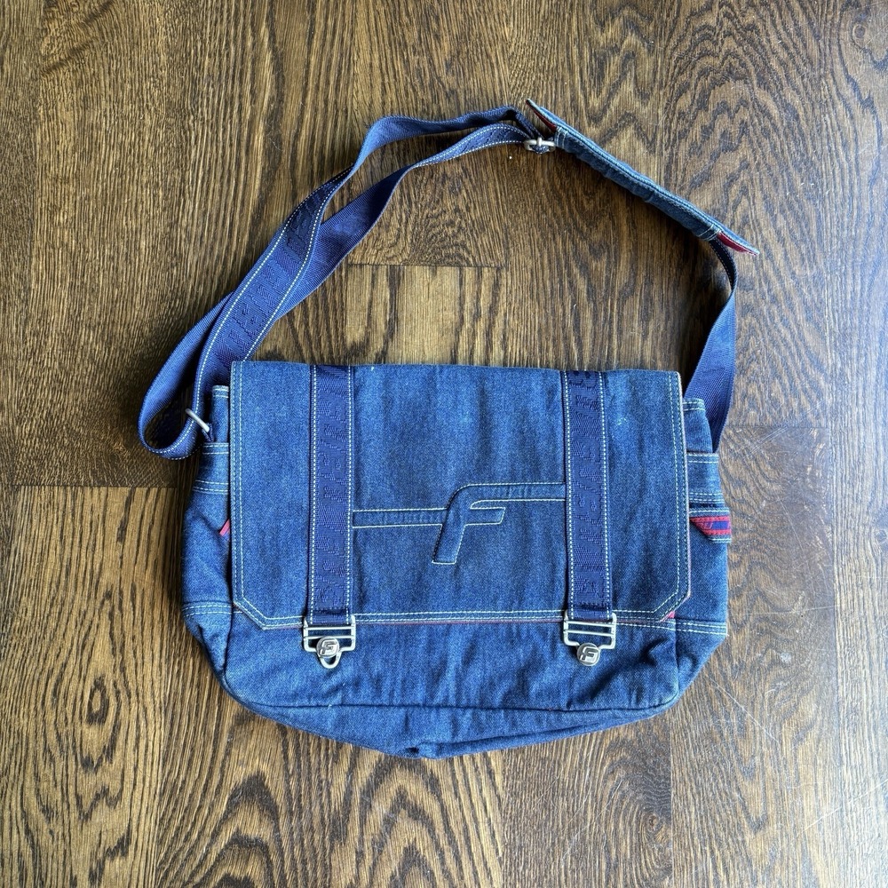 Vtg FUBU Denim Messenger Bag Y2K Hip Hop Cyber Grunge School Crossbody Purse